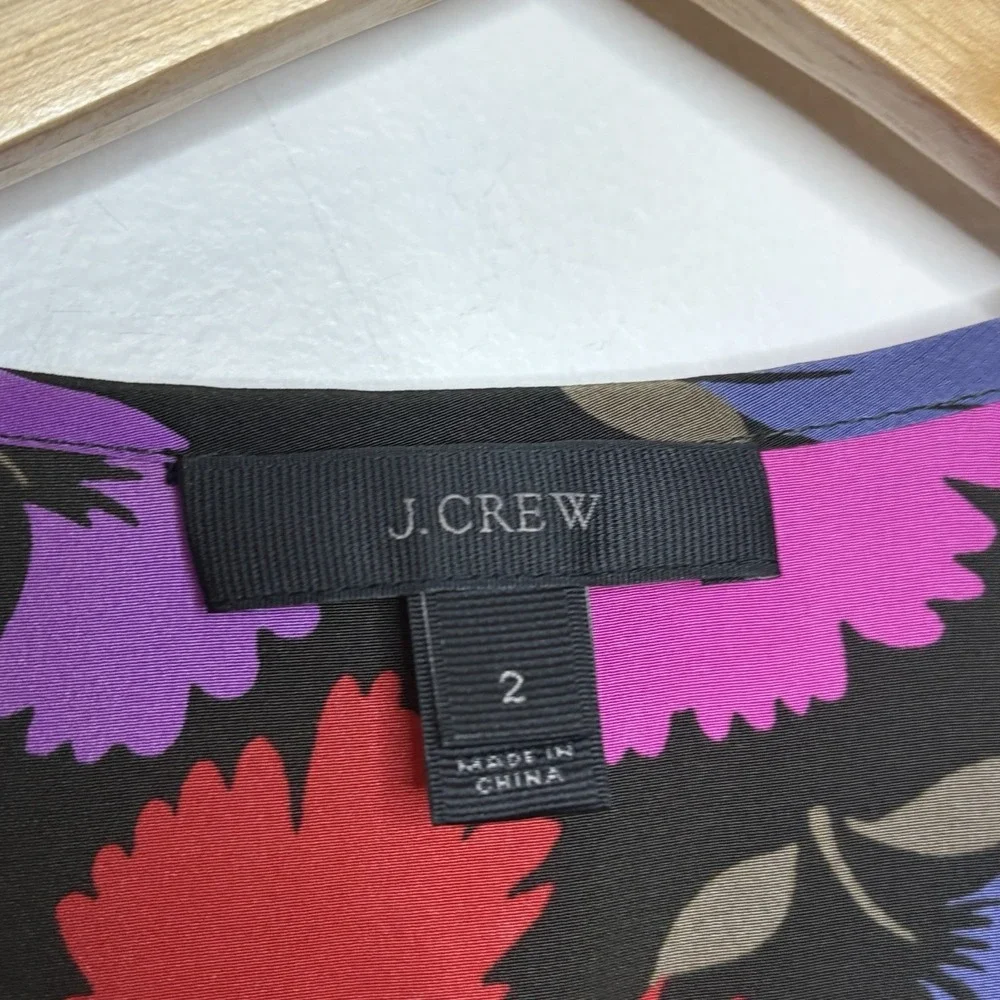J Crew Silk Floral Sleeveless Top Womens 2 Artsy Colorful Career Work Ruffled